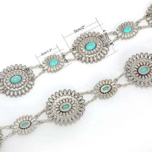 Vista 4 de WHIPPY Cinturón de cadena para mujer, correa de cadena de eslabones de metal, vaquera occidental, turquesa, para vestido