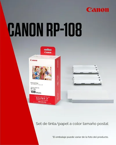 Vista 2 de Canon Juego de tinta/papel de color RP-108, compatible con Selphy CP910/CP820/CP1200/CP1300/CP1500