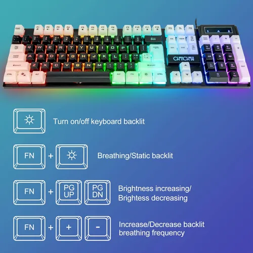 Vista 4 de CHONCHOW Combo de teclado y mouse iluminados, teclado LED RGB para juegos de tamaño completo y mouse para juegos con cable arcoíris para PS4, PS5