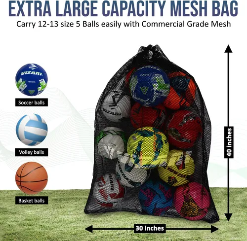 Vista 2 de VIZARI Bolsa de pelota de fútbol – Bolsa de equipo deportivo, bolsa de pelota de malla, bolsa de playa o bolsa de equipo de snorkel con correa