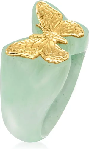 Vista 3 de Ross-Simons Anillo de mariposa de jade en oro amarillo de 14 quilates, Gema, Jade