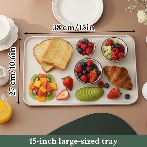 Vista 6 de Bandejas de café de paja de trigo de 15 x 10.6 pulgadas, 1 pieza, bandeja para almuerzo, bandejas rectangulares de plástico para comida rápida