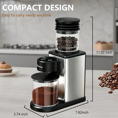 Vista 5 de Molinillo de café eléctrico para el hogar y la oficina: molinillo de café inteligente con 25 ajustes de molienda de precisión y tolva de grano