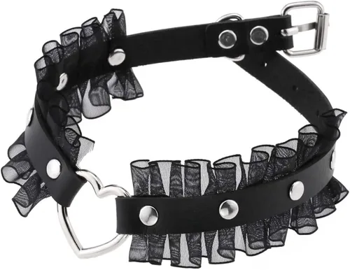 Vista 2 de eYLun Gargantilla gótica ajustable para mujer, collar de cuero punk con corazón de encaje