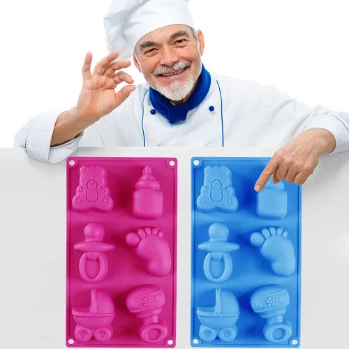 Vista 4 de Paquete de 2 moldes de silicona para bebés, moldes para hornear con temática 3D de baby shower, herramientas de decoración de pasteles