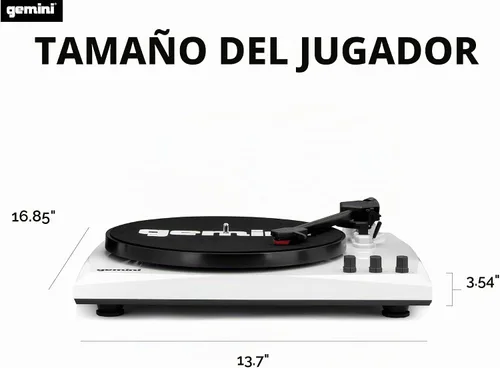 Vista 5 de Gemini Sound TT-900-Tocadiscos de 3 velocidades con Bluetooth, altavoces estéreo de 2 vías y ajuste de tono (blanco)