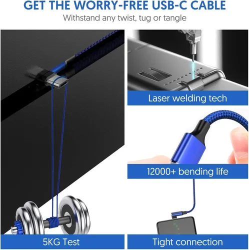 Vista 6 de EWUONU Cable micro USB de 90 grados paquete de 2 6.6 pies para Fire 7 HD8, tabletas Samsung, Galaxy S7 S6 Edge J8 J7, Xbox One, controladores PS4