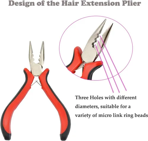 Vista 4 de Juego de herramientas de extensiones de cabello de micro eslabones de 3 piezas para micro anillos nano Mini alicates para el pelo con diseño de 3