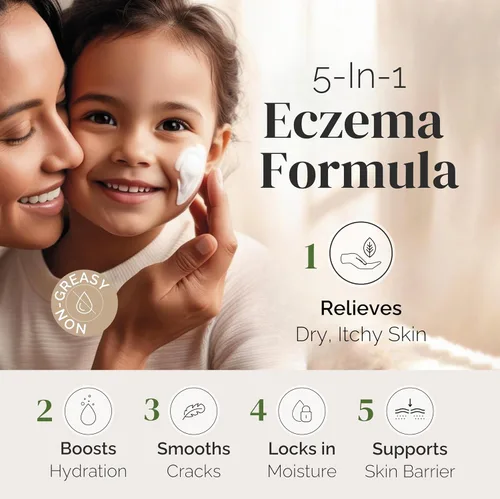 Vista 2 de Puriya Crema de eccema 5 en 1 para niños, bebés, niños pequeños, adultos, loción avanzada de avena coloidal para alivio de la piel seca