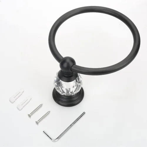 Vista 5 de Anillo de toalla de cristal negro, soporte para toallas de baño, negro mate, soporte para toallas de baño, soporte para toalla de mano para baño
