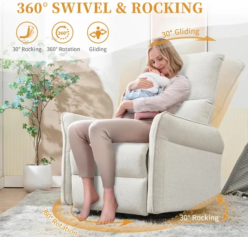 Vista 4 de Silla reclinable giratoria, mecedora manual para cuarto de bebé Beige
