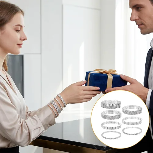 Vista 2 de Conjunto de 7 pulseras de diamantes de imitación para mujer