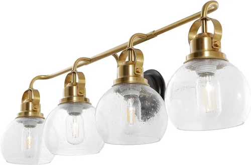 Vista 14 de JONATHAN Y Candelabro de metal con 1 luz de bronce aceitado dorado de 6 pulgadas, aplique de pared industrial para baño, con pantalla de vidrio