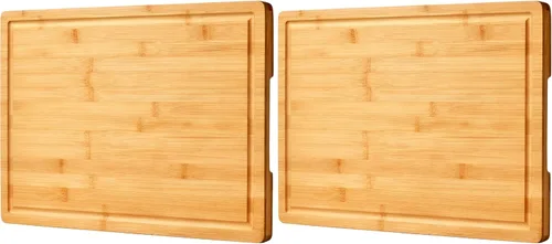Vista 10 de Allsum Tablas de cortar de madera de bambú para cocina, bloque de carnicero extra grueso de 1 pulgada con ranuras para jugo y asas resistentes a