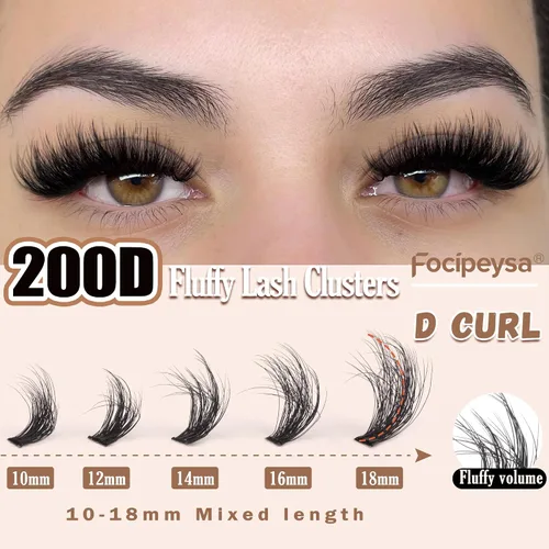 Vista 5 de Racimos de Pestañas de Volumen Completo DIY Extensión de Pestañas 10-18MIX Racimos de Pestañas Curvadas en D 200D Pestañas Individuales Onduladas