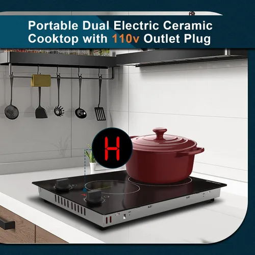 Vista 4 de Karinear 110v Cocina eléctrica 2 quemadores, 12" estufa eléctrica Top Plug Perilla Conrtol 2 Quemador 110V