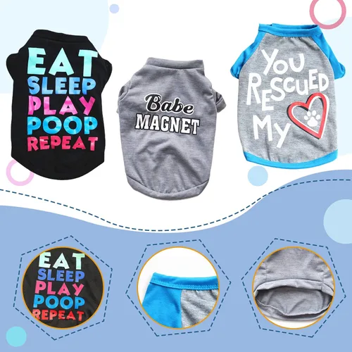 Vista 8 de PETCARE Paquete de 3 ropa para perros pequeños, Yorkie, Chihuahua, Shih Tzu, ropa linda para cachorros, camisas suaves y transpirables para perros