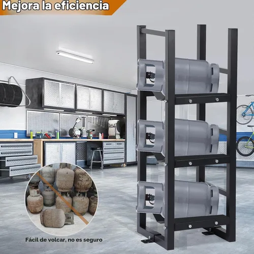 Vista 5 de Estante de tanque refrigerante de 3 x 30 libras, estante estable para tanque de cilindro, estante de cilindro suficiente almacenamiento para freón