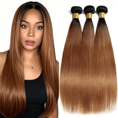 Vista 229 de P4613 Cabello humano rizado onda profunda marrón y paquetes mixtos 8 10 12 P4613 Ombre Marrón-Rubio-DP