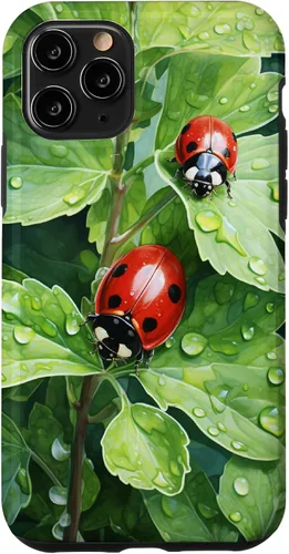 Vista 29 de Ladybugs on Green Leaves Watercolor Case for iPhone 17