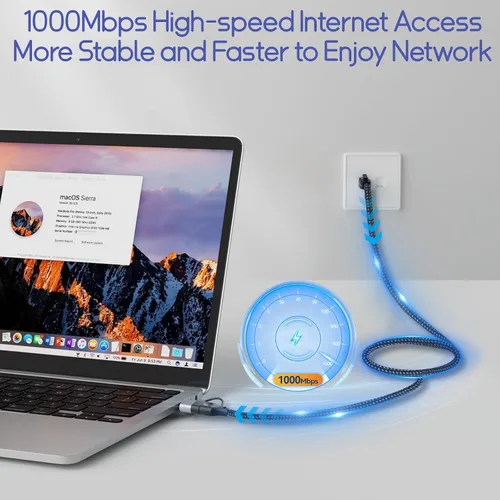 Vista 3 de Herfair Cable Ethernet a USB C Gigabit LAN Cable de Internet 1000Mbps Cable adaptador RJ45 a USB de alta velocidad para laptop, tableta, PC