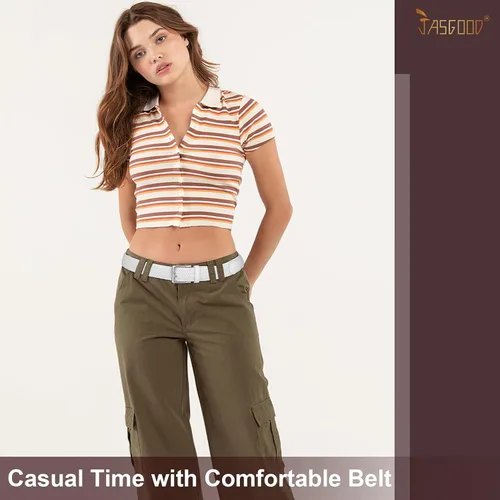 Vista 2 de JASGOOD Cinturón elástico tejido trenzado para mujer, cinturón casual de tela de golf para pantalones vaqueros