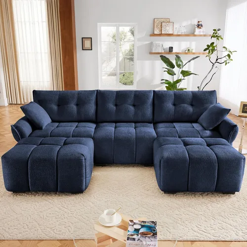 Vista 21 de Leyu&Hafort Sofá modular seccional, sofá modular Cloud con asiento profundo, moderno sofá modular con otomana móvil, sofá de felpilla con almohadas