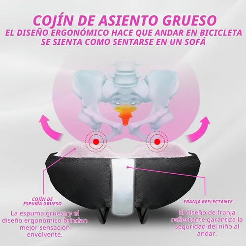 Vista 4 de YLG Cojín de asiento de bicicleta para niñas, funda de asiento de bicicleta acolchada de gel para niños, transpirable y extra suave, espuma