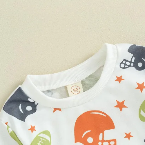 Vista 4 de Conjunto de sudadera de manga larga con cuello redondo y estampado de rugby para bebé niño y niña, conjunto de ropa de otoño e invierno