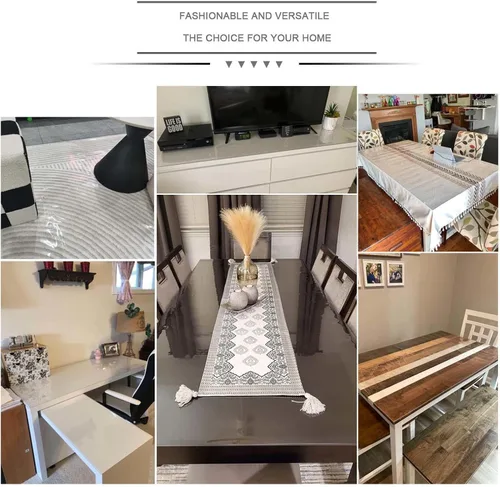 Vista 6 de Mantel de PVC transparente de 0.039 pulgadas de grosor, protector de mesa para comedor, oficina, tapete de plástico para escritorio, resistente al