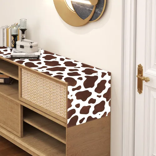 Vista 5 de Camino de mesa con estampado de vaca marrón, mantel con estampado de vaca para fiestas, granja, fiesta de cumpleaños, hogar, cocina, comedor