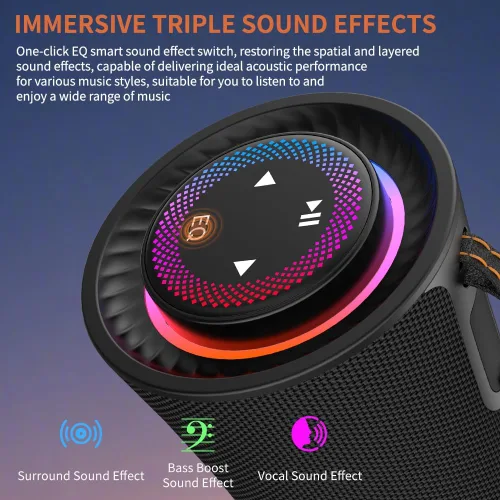 Vista 9 de CYBORIS Altavoz Bluetooth portátil, altavoces inalámbricos de 80 W con graves profundos, sonido estéreo envolvente de 360 grados, tiempo