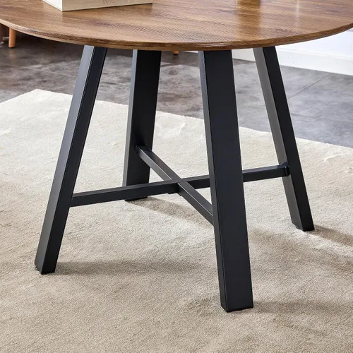 Vista 4 de Mesas redondas de 42 pulgadas, modernas mesas de comedor redondas con mesa de madera y patas de acero inoxidable, mesa circular tapizada para Marrón