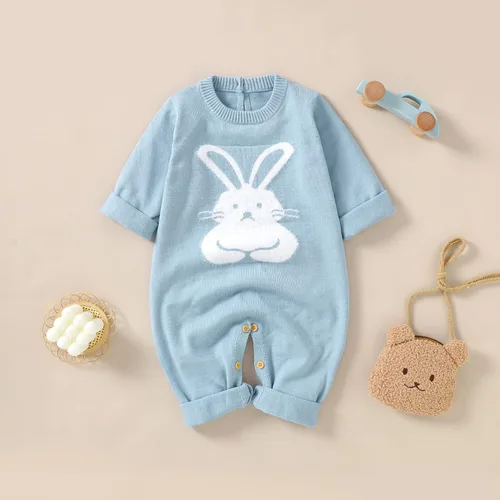 Vista 6 de JNBLDA Traje de Pascua para bebé recién nacido, overol de manga larga, lindo estampado de conejo