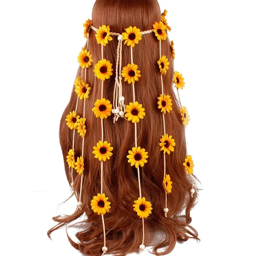 Vista 9 de YAXAMING Diadema de girasol de Halloween, bandas para el pelo de margaritas, corona, corona floral, diadema para mujer, Navidad, festival hawaiano