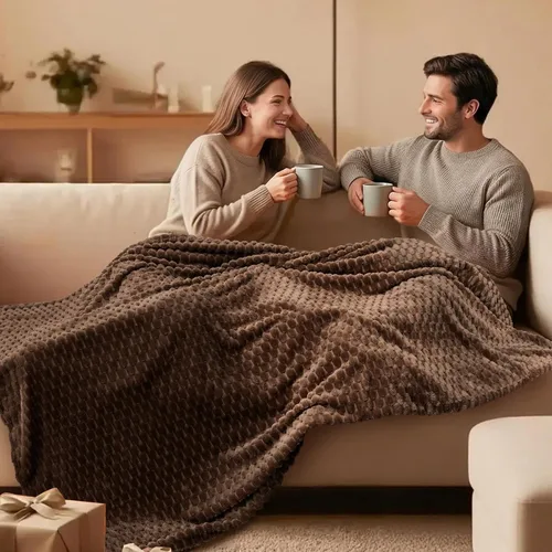 Vista 24 de Vessia - Manta de forro polar de franela (50x70 pulgadas), manta 3D de jacquard negra, esponjosa y cálida para sofá, sillón, cama, silla, 300GSM
