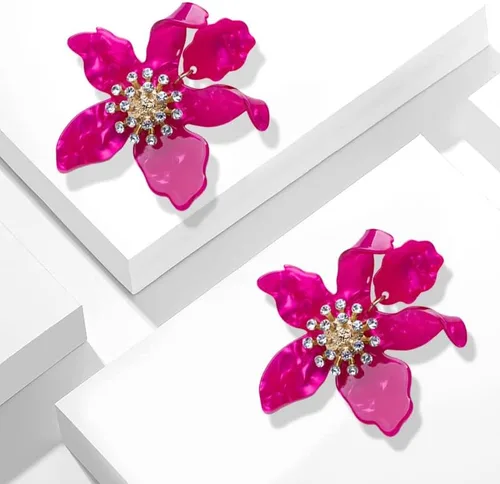 Vista 3 de Aretes colgantes únicos de resina acrílica de gran tamaño, estilo bohemio, de verano, retro, grandes, brillantes, de cristal hawaiano, para mujeres