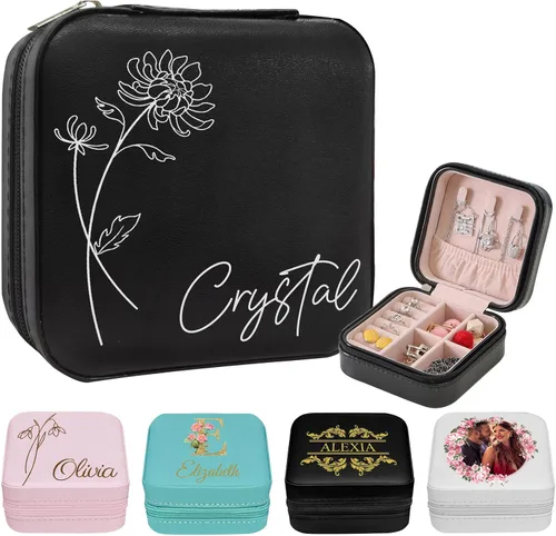 Vista 20 de Joyero de viaje personalizado para mujer, foto personalizada, nombre, logotipo, joyero, regalo de dama de honor, boda, cumpleaños