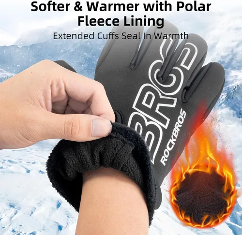 Vista 2 de ROCKBROS Guantes de ciclismo de invierno para hombres y mujeres, resistentes al agua, guantes de pantalla táctil que absorben los golpes, guantes