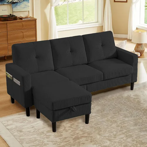 Vista 17 de Sofá modular convertible de 79 pulgadas, sofá pequeño en forma de L de 3 asientos con diván de almacenamiento y bolsillo lateral, sofá reversible
