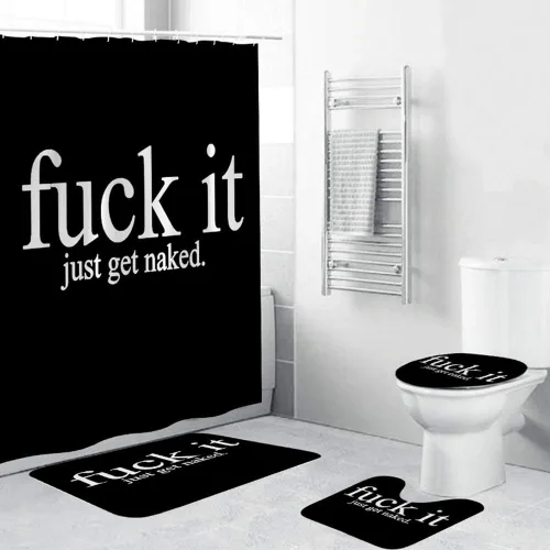 Vista 3 de Fuck It Cortina de ducha Get Naked, tela de poliéster, lavable a máquina, impermeable, decoración de baño, ojales de cobre reforzado, regalo, 12