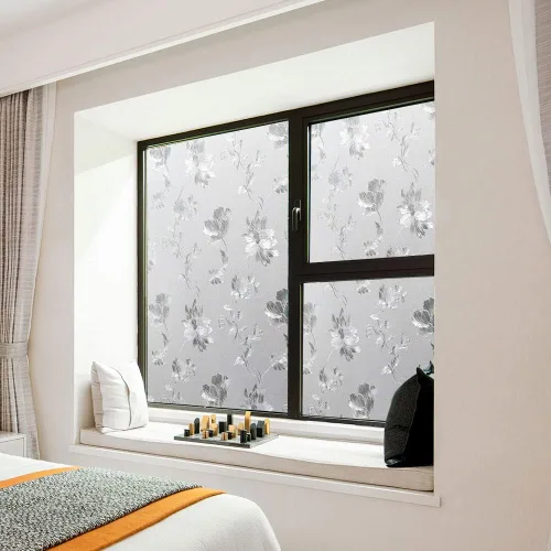 Vista 6 de Hibiscus Flowers - Película de ventana con bloqueo solar de 17.5 x 78.7 pulgadas, adhesivo decorativo extraíble de vidrio