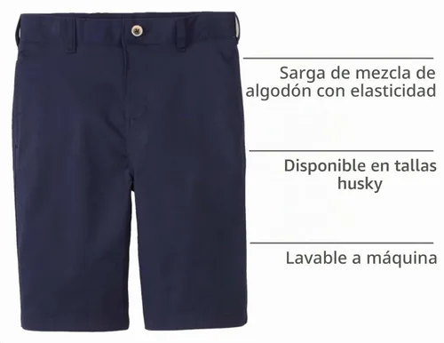 Vista 5 de French Toast Boys Flat Front Stretch Twill Shorts with Adjustable Waist in Standard and Extended Kids Sizes Navy, 6 Azul marino