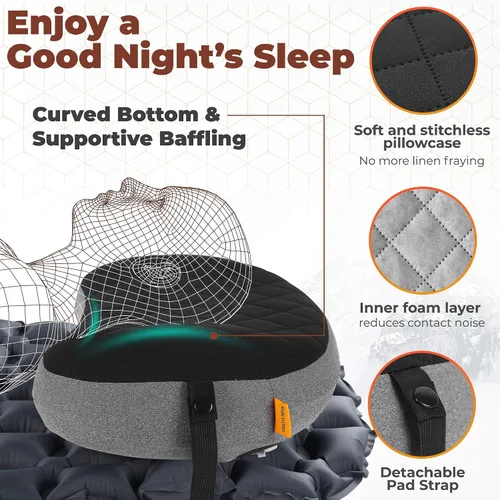 Vista 2 de TREKOLOGY Almohada de camping con funda extraíble, almohada inflable para mochileros, almohadas inflables ultraligeras para dormir almohada compacta