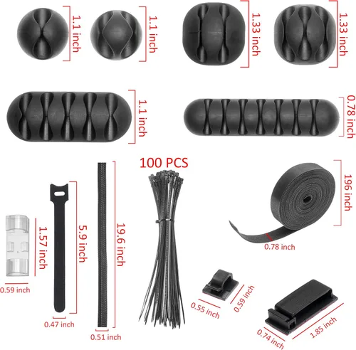 Vista 2 de Eco-Fused Kit organizador de cables - Gestión de cables - Soportes de cables con ranura, soportes de clip de cable autoadhesivos, bridas de cables