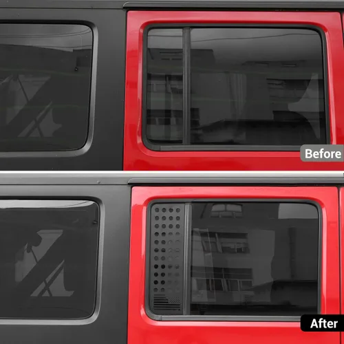Vista 2 de Hoolcar Adhesivos para ventana de puerta trasera, cubierta de panel de vidrio de aleación de aluminio para Jeep Wrangler JKU 2007-2017, 4 puertas