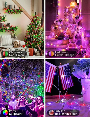 Vista 8 de echosari - Guirnalda de luces inteligentes de Navidad de 33 pies que cambian de color 100 LED Fairy Light with App, Music Sync RGB Built in Chip