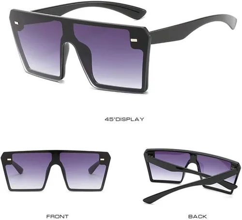 Vista 6 de Dollger Lentes de sol cuadrados de gran tamaño para mujeres y hombres, tonos retro, a la moda, con parte superior plana y con lentes sin montura