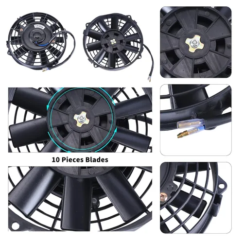 Vista 5 de Juego de 2 ventiladores eléctricos universales delgados, tire/empuje, 7 pulgadas, negro, 12V 80W, kit de montaje de alto rendimiento para radiador
