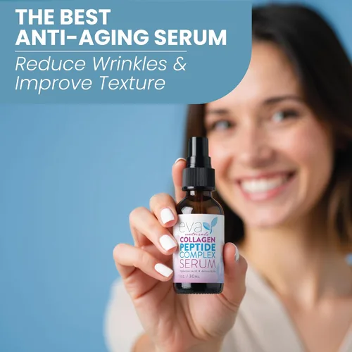 Vista 3 de Eva Naturals Suero facial multipéptido, péptidos de colágeno antienvejecimiento para elasticidad de piel regordeta y firme, renovación de arrugas